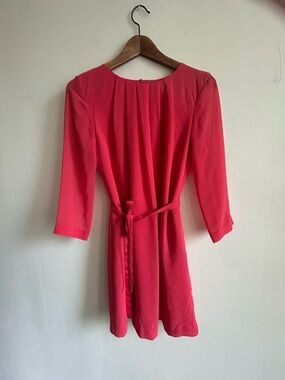 A|X Armani Exchange Pleated Belted Mini Dress – Coral Pink (Semi-Sheer Chiffon)